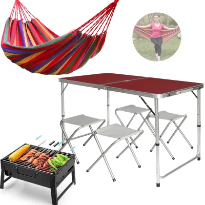 Розкладний туристичний стіл Easy Campi для пікніка зі стільцями складаний стіл та 4 стільці Коричневий+Гамак мексиканський+Мангал розкладний - 1 Розкладний туристичний стіл Easy Campi для пікніка зі стільцями складаний стіл та 4 стільці Коричневий+Гамак мексиканський+Мангал розкладний - 1 - Robinzon.ua