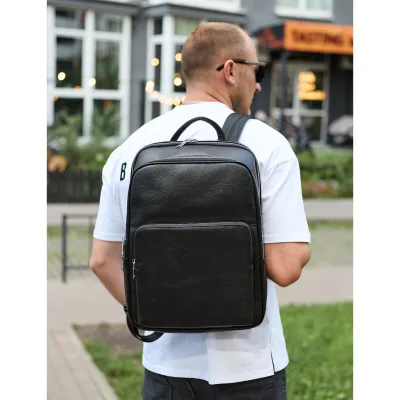 Кожаный мужской рюкзак классический черный из натуральной кожи качественный Tiding Bag 45239 - 6 - Robinzon.ua