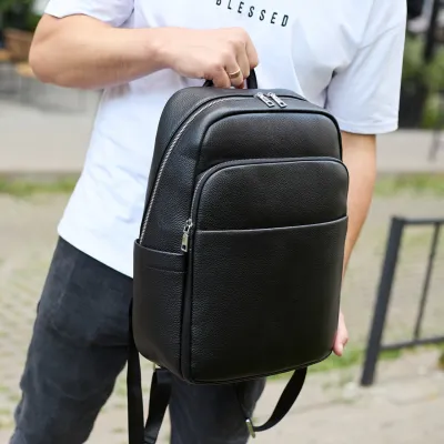 Кожаный мужской рюкзак классический черный из натуральной кожи качественный Tiding Bag 78672 - 5 - Robinzon.ua