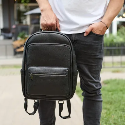 Кожаный мужской рюкзак классический черный из натуральной кожи качественный Tiding Bag 68932 - 4 - Robinzon.ua