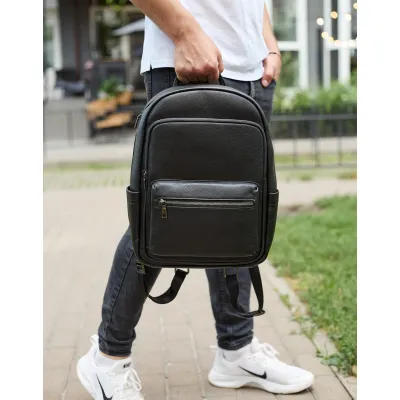Кожаный мужской рюкзак классический черный из натуральной кожи качественный Tiding Bag 68932 - 5 - Robinzon.ua