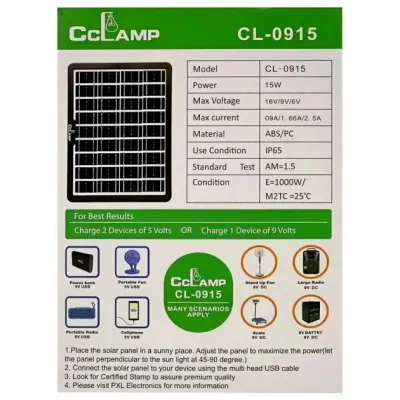 Солнечное зарядное устройство CCLAMP CL-0915 2xUSB 16V 15W (3_03088) - 5 Солнечное зарядное устройство CCLAMP CL-0915 2xUSB 16V 15W (3_03088) - 5 - Robinzon.ua