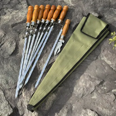 Набір шампурів Ліра 6/1/1 світла ручка в зеленому чохлі - 4 Набір шампурів Ліра 6/1/1 світла ручка в зеленому чохлі - 4 - Robinzon.ua