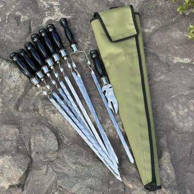 Набір шампурів Ліра 6/1/1 чорна ручка в зеленому чохлі - 4 - Robinzon.ua