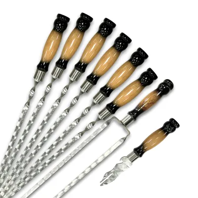 Набір шампурів Ліра 6/1/1 двокольорова ручка в зеленому чохлі - 1 - Robinzon.ua