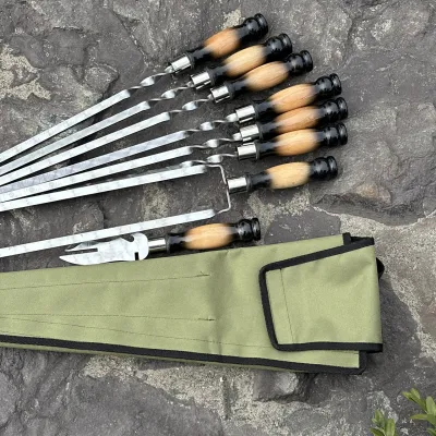 Набір шампурів Ліра 6/1/1 двокольорова ручка в зеленому чохлі - 4 - Robinzon.ua