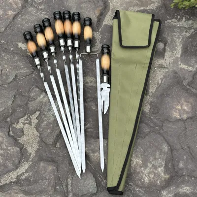 Набір шампурів Ліра 6/1/1 двокольорова ручка в зеленому чохлі - 6 - Robinzon.ua