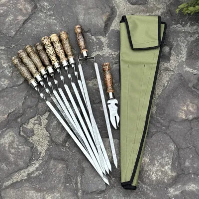 Набір шампурів Ліра 6/1/1 мармурова ручка в зеленому чохлі - 4 Набір шампурів Ліра 6/1/1 мармурова ручка в зеленому чохлі - 4 - Robinzon.ua