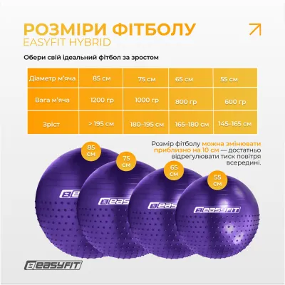Фитбол 65 см EasyFit Hybrid фиолетовый (фитбол полумассажный) - 4 Фитбол 65 см EasyFit Hybrid фиолетовый (фитбол полумассажный) - 4 - Robinzon.ua