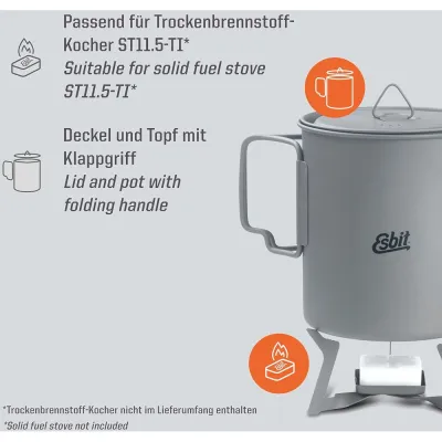 Кухоль-казанок Esbit PT750-TI Titan, 0.75 л (4260149871053) - 2 - Robinzon.ua