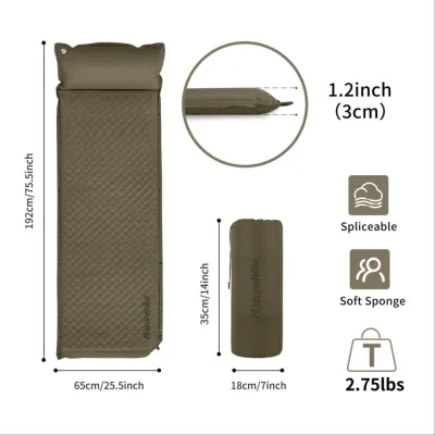 Самонадувной коврик одноместный с подушкой Naturehike темно-зеленый CNK2300DZ014 - 1 - Robinzon.ua