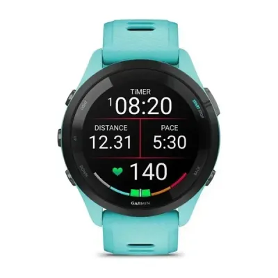 Смарт-годинник Garmin Forerunner 265 з чорним безелем, корпусом кольору аква та аква-чорним силіконовим ремінцем - 1 - Robinzon.ua