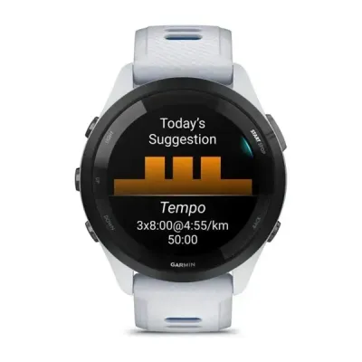 Смарт-годинник Garmin Forerunner 265 з чорним безелем, білим корпусом та біло-синім силіконовим ремінцем - 3 - Robinzon.ua