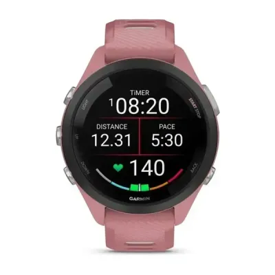 Смарт-годинник Garmin Forerunner 265s з чорним безелем, рожевим корпусом та рожево-сірим силіконовим ремінцем - 1 - Robinzon.ua