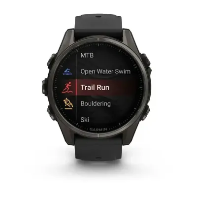 Смарт-годинник Garmin Fenix 8 – 43 мм, AMOLED Sapphire, титан з DLC-покриттям Carbon Gray та силіконовим ремінцем чорного/сірого кольору - 6 Смарт-годинник Garmin Fenix 8 – 43 мм, AMOLED Sapphire, титан з DLC-покриттям Carbon Gray та силіконовим ремінцем чорного/сірого кольору - 6 - Robinzon.ua