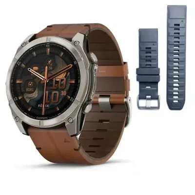 Смарт-годинник Garmin Fenix 8 – 51 мм, AMOLED Sapphire, титан з DLC-покриттям Carbon Gray та каштановим шкіряним ремінцем - 1 - Robinzon.ua