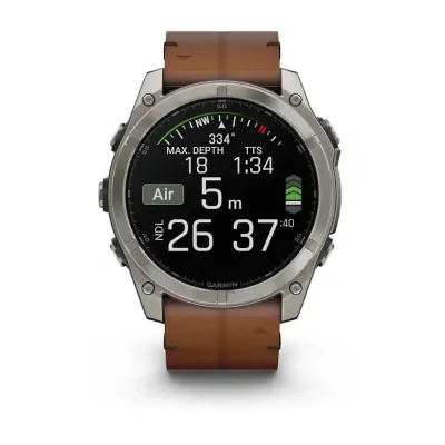 Смарт-годинник Garmin Fenix 8 – 51 мм, AMOLED Sapphire, титан з DLC-покриттям Carbon Gray та каштановим шкіряним ремінцем - 8 - Robinzon.ua