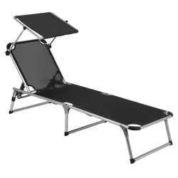 Ліжко розкладне Bo-Camp Sun Lounger With Sunscreen 5 Positions Black (1304460) - Robinzon.ua