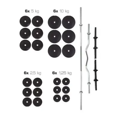 Штанга наборная + W-образный гриф + Гантели 128 кг Гантели, гири, штанги и диски ударопрочный пластик - Robinzon.ua