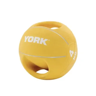 М'яч медичний медбол 4 кг York Fitness із двома ручками жовтий - Robinzon.ua