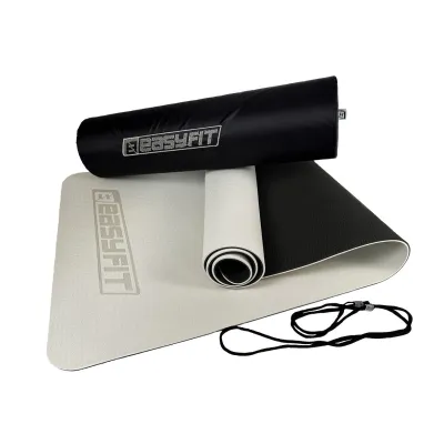 Килимок для йоги та фітнеса EasyFit TPE+TC 6мм двошаровий + Чохол сірий з чорним - Robinzon.ua