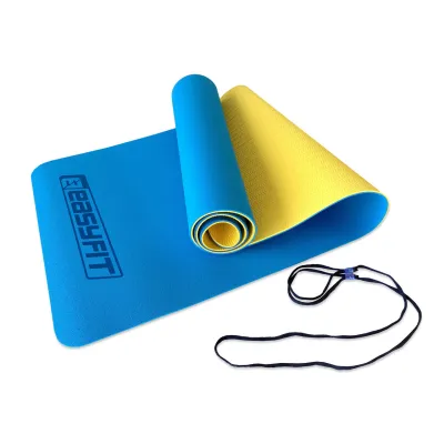 Килимок для йоги та фітнесу EasyFit TPE+TC 6 мм двошаровий синій-жовтий - Robinzon.ua