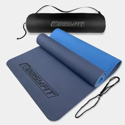 Килимок для йоги та фітнеса EasyFit TPE+TC 6мм двошаровий + Чохол синій з блакитним - Robinzon.ua