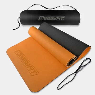 Коврик для йоги и фитнеса EasyFit TPE+TC 6 мм двухслойный + Чехол оранжевый с черным - Robinzon.ua