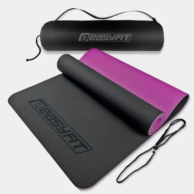 Коврик для йоги и фитнеса EasyFit TPE+TC 6 мм двухслойный + Чехол черный с фиолетовым - Robinzon.ua