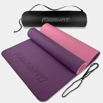 Килимок для йоги та фітнеса EasyFit TPE+TC 6мм двошаровий + Чохол фіолетовий з рожевим - Robinzon.ua