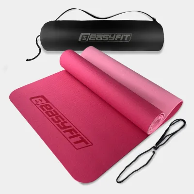 Килимок для йоги та фітнеса EasyFit TPE+TC 6мм двошаровий + Чохол рожевий з св.рожевим - Robinzon.ua