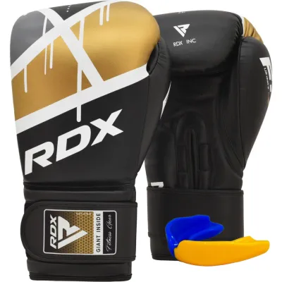 Боксерские перчатки RDX F7 Ego Black Golden 10 унций (капа в комплекте) - Robinzon.ua