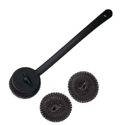 Кругла щітка з металевою губкою для гриля SANTOS, 2 змінні головки в комплекті 230100 - Robinzon.ua