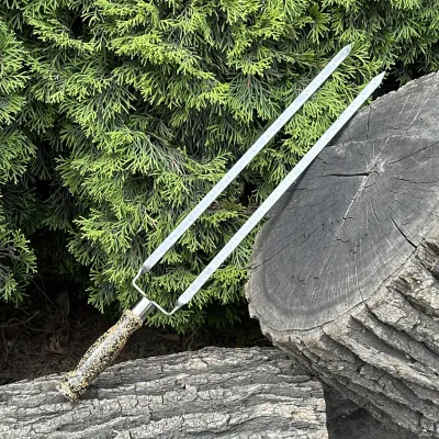 Подвійний шампур Mzavod з дерев'яною ручкою 630х12х3мм мармуровий - Robinzon.ua