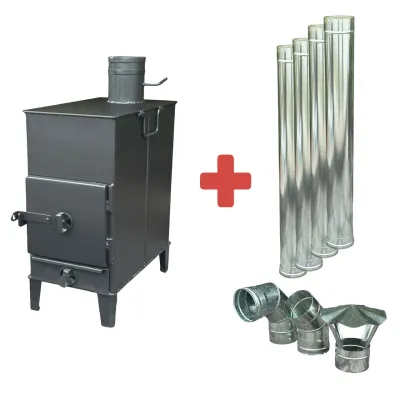 Піч-буржуйка BP/6-ВС_D120 4мм з оцинкованим димарем D120 (4 труби. коліно 90°. коліно 45°. грибок) - Robinzon.ua