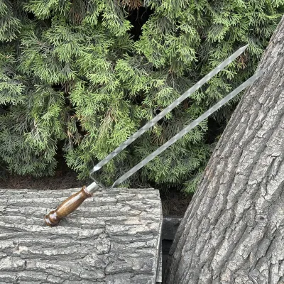 Подвійний шампур Mzavod з дерев'яною ручкою 630х12х3мм ретро - Robinzon.ua