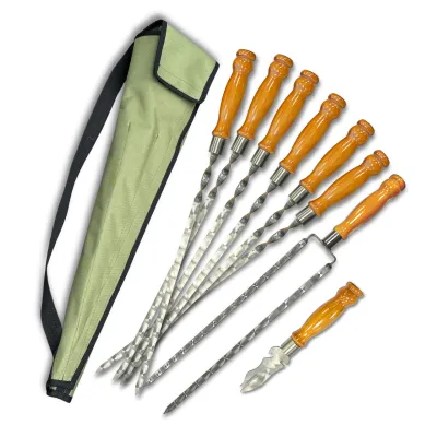 Набір шампурів Ліра 6/1/1 світла ручка в зеленому чохлі - Robinzon.ua