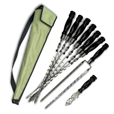 Набір шампурів Ліра 6/1/1 чорна ручка в зеленому чохлі - Robinzon.ua