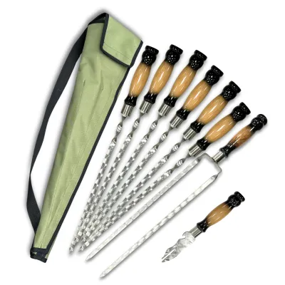 Набір шампурів Ліра 6/1/1 двокольорова ручка в зеленому чохлі - Robinzon.ua