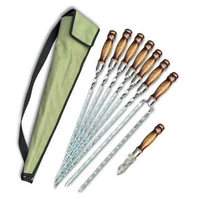 Набір шампурів Ліра 6/1/1 ретро ручка в зеленому чохлі - Robinzon.ua