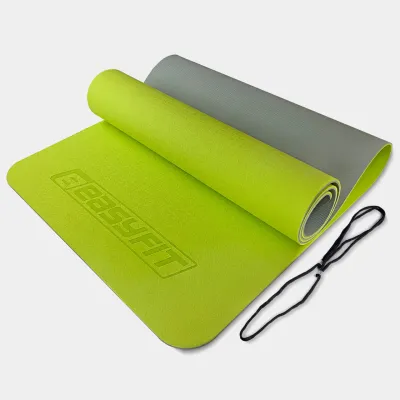 Коврик для йоги и фитнеса EasyFit TPE+TC 6 мм двухслойный лимонный-серый - Robinzon.ua