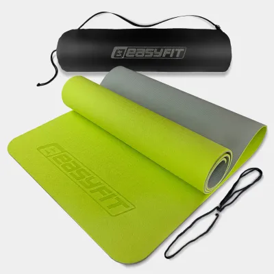 Коврик для йоги и фитнеса EasyFit TPE+TC 6 мм двухслойный + Чехол лимонный-серый - Robinzon.ua