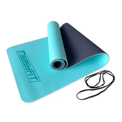 Коврик для йоги и фитнеса EasyFit TPE+TC 6 мм двухслойный мятный-черный - Robinzon.ua