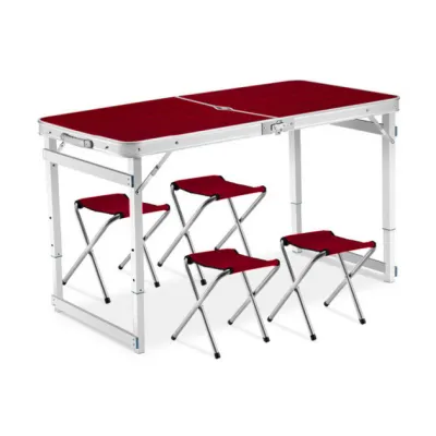 Раскладной туристический стол для пикника со стульями Easy Campi Коричневый+Фонарь для кемпинга XF-5800T - Robinzon.ua