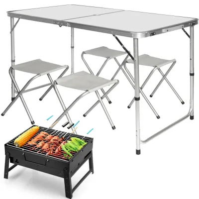 Раскладной туристический стол для пикника со стульями Easy Campi Белый+Мангал - Robinzon.ua