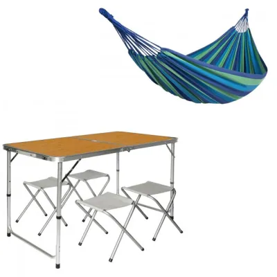 Комплект туристический раскладной стол и 4 стула Crystal 120х60х70 в чемодане Light Wood + Гамак 200х80 Blue - Robinzon.ua