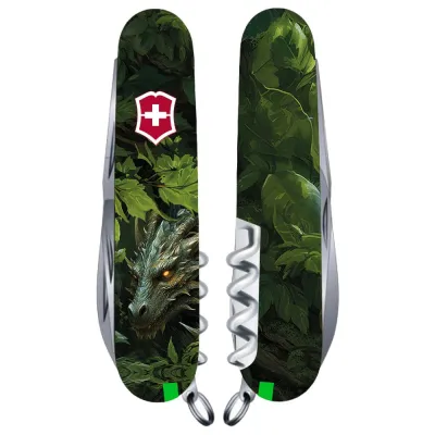 Складной нож Victorinox HUNTSMAN ZODIAC Зеленый деревянный дракон - Robinzon.ua