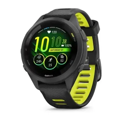 Смарт-годинник Garmin Forerunner 265s з чорним корпусом та чорно-жовтим силіконовим ремінцем - Robinzon.ua
