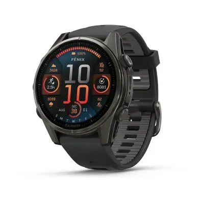 Смарт-годинник Garmin Fenix 8 – 43 мм, AMOLED Sapphire, титан з DLC-покриттям Carbon Gray та силіконовим ремінцем чорного/сірого кольору - Robinzon.ua