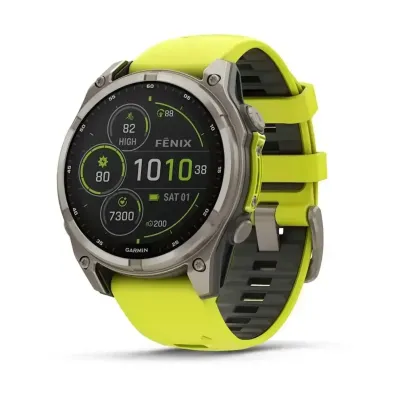 Смарт-часы Garmin Fenix 8 – 47 мм, Solar Sapphire, титан с ярко-желтым/графитовым силиконовым ремешком - Robinzon.ua